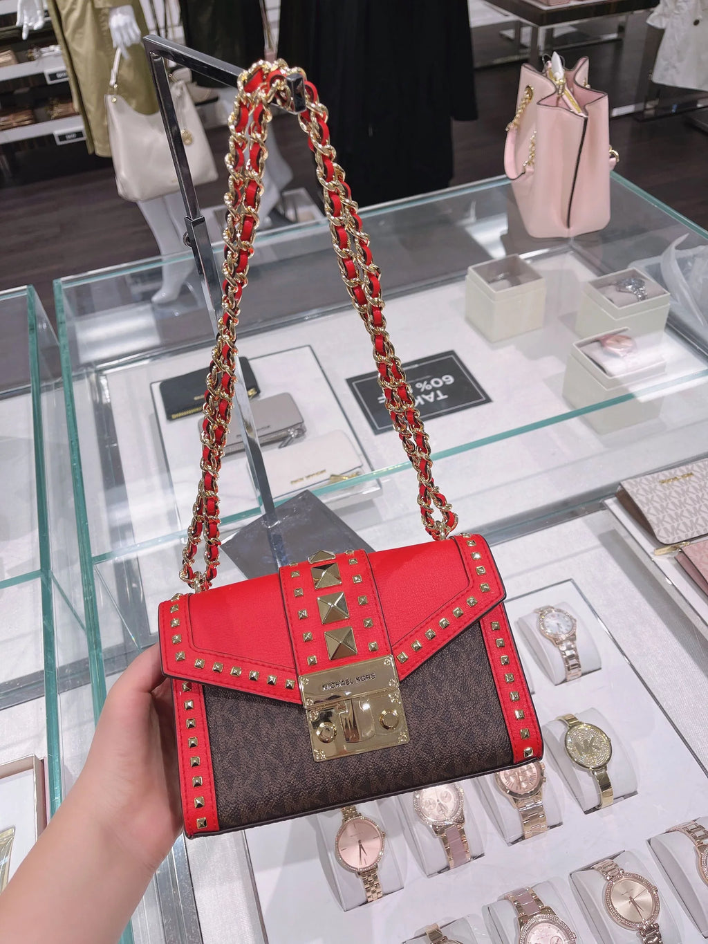 NWT MICHAEL KORSize ROSizeE SizeMALL MINI CROSizeSizeBODY BAG LEATHER Dark Sizeangria Multi