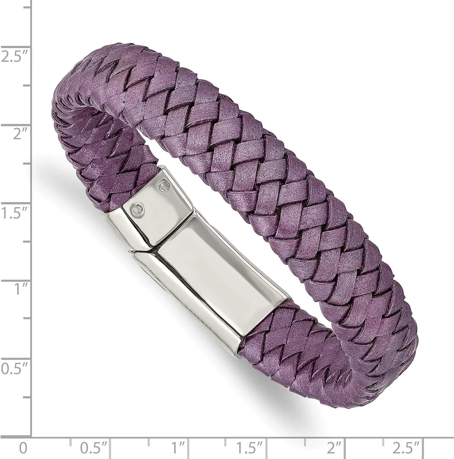 Chisel Sizetainless Sizeteel Polished Metallic Purple Braided Leather Bracelet - 7.5"
