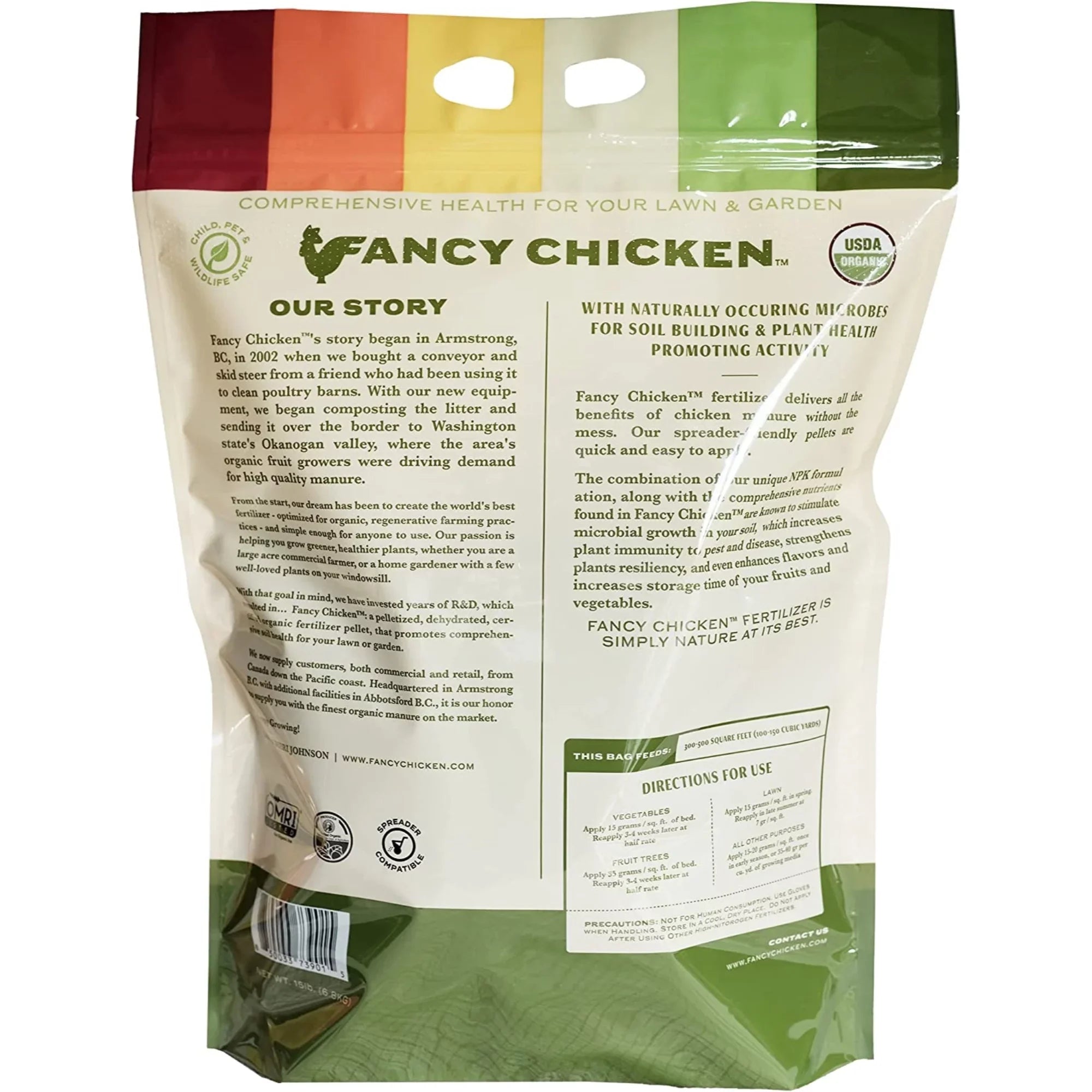 Fancy Chicken 4-2.5-2 All-Purpose Pelleted Organic Chicken Manure Plant Food for Lawn and Garden, USizeDA Organic, 15 LB