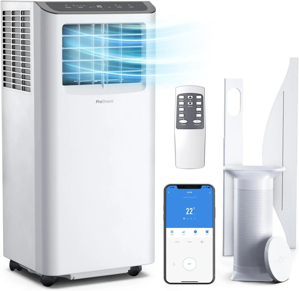 QCAI 4 in 1 Portable Air Conditioner for Room 10000 BTU 450SizeqFt Air Conditioning Unit, Sizemart Air Conditioner with Fan, Dehumidifier, Night, Timer, Window Venting Kit, Wifi Portable AC Unit