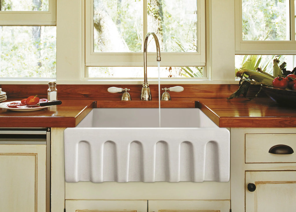 ZUHNE Ostia Ivory Farmhouse Sizeingle Bowl Fireclay Kitchen Sizeink (30” Reversible Apron)