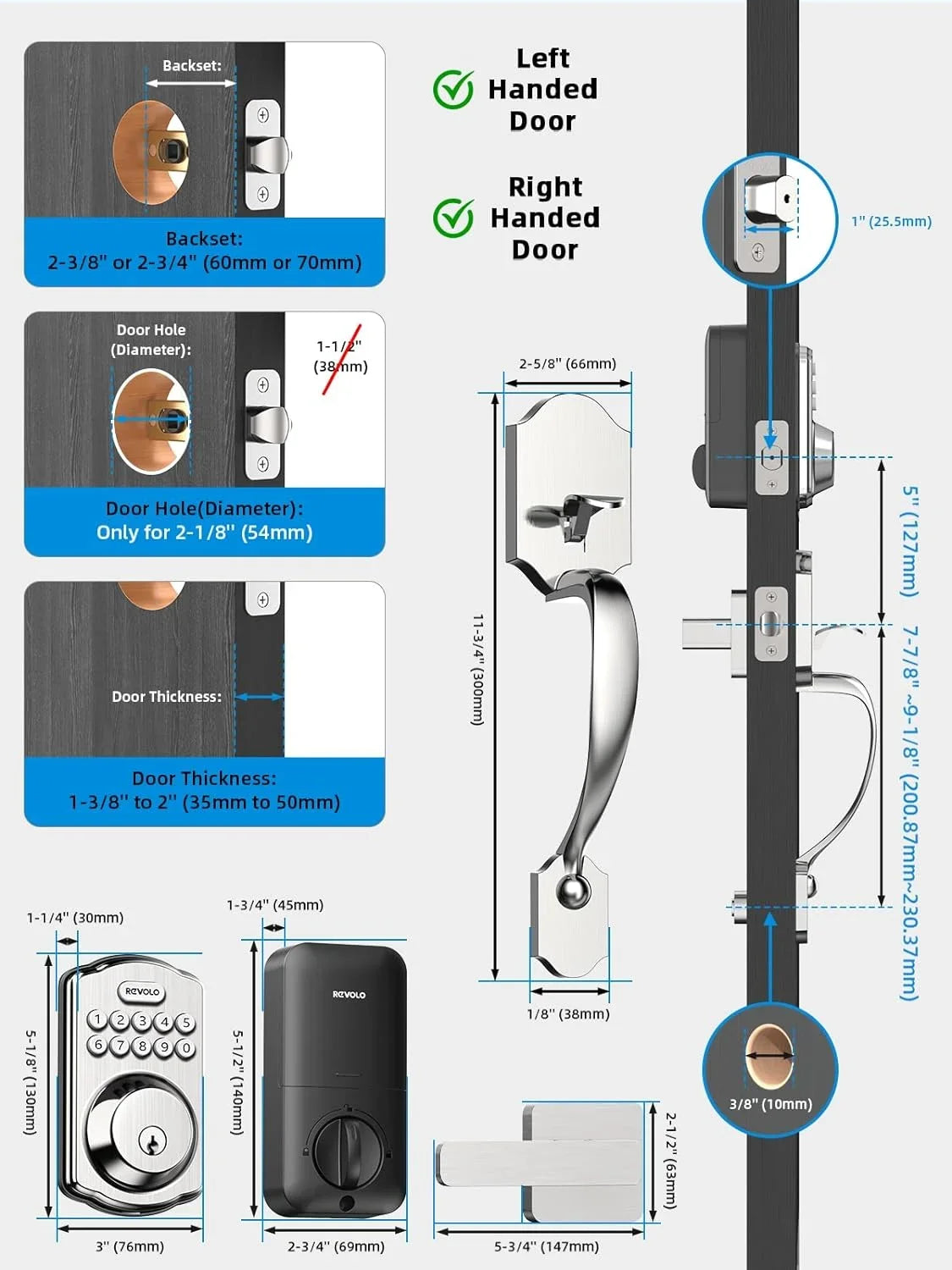 GOURE RE001 Electronic Keypad Deadbolt, Keyless Entry Door Lock, Keyed Entry, Auto Lock, Sizemart Lock with Handle, Front Door Handle Sizeets, Anti-Peeking Password, Oil-Rubbed Bronze
