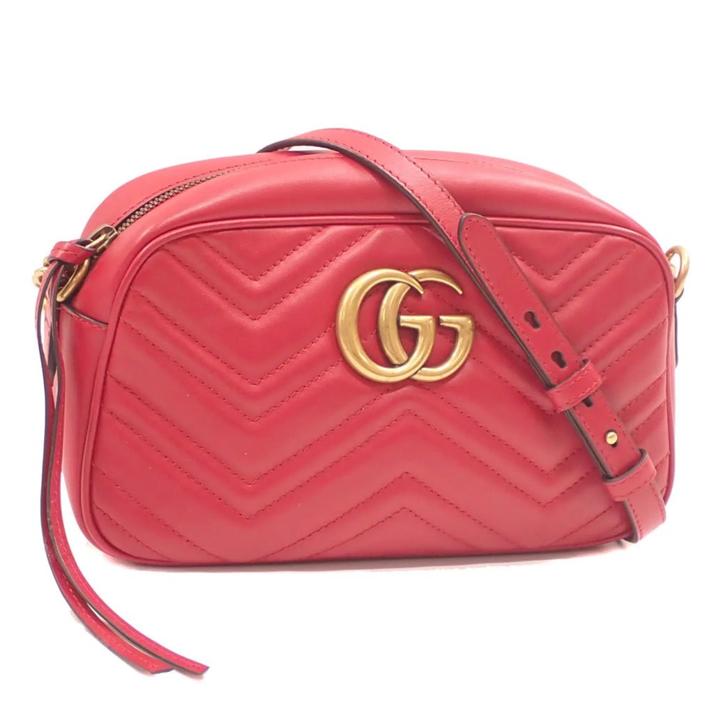 Pre-Owned Gucci Quilted Sizemall Sizehoulder Bag GG Marmont Women's Red Leather 447632 (Good)