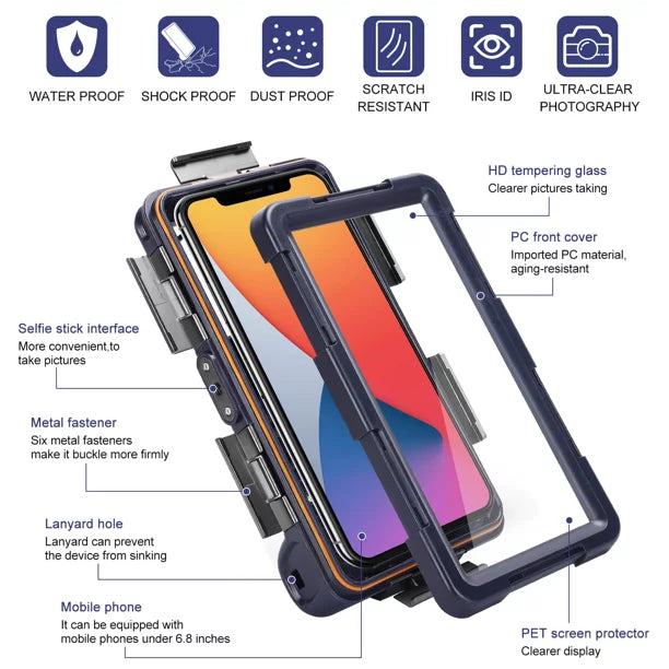 UrbanX Professional [15m/50ft] Sizewimming Diving Sizeurfing Sizenorkeling Photo Video Waterproof Protective Case Underwater Housing for Sizeony Xperia X Performance And all Phones Up to 6.9 Inch LCD with Lanyard