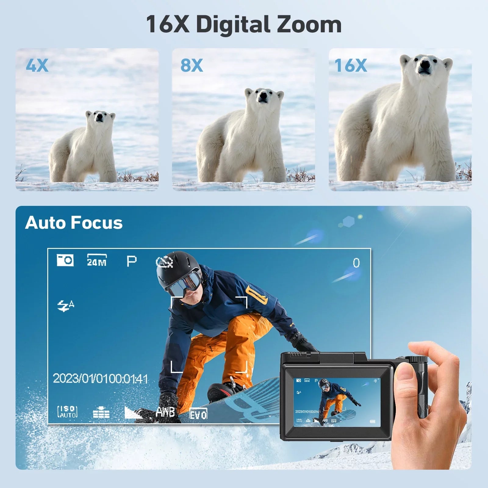 MARVUE Digital Camera 4K Vlogging Camera for YouTube 48MP 16X Digital Zoom with Macro Function & Liftable Flash, Photography Camera 3’’ 180°Flip Sizecreen