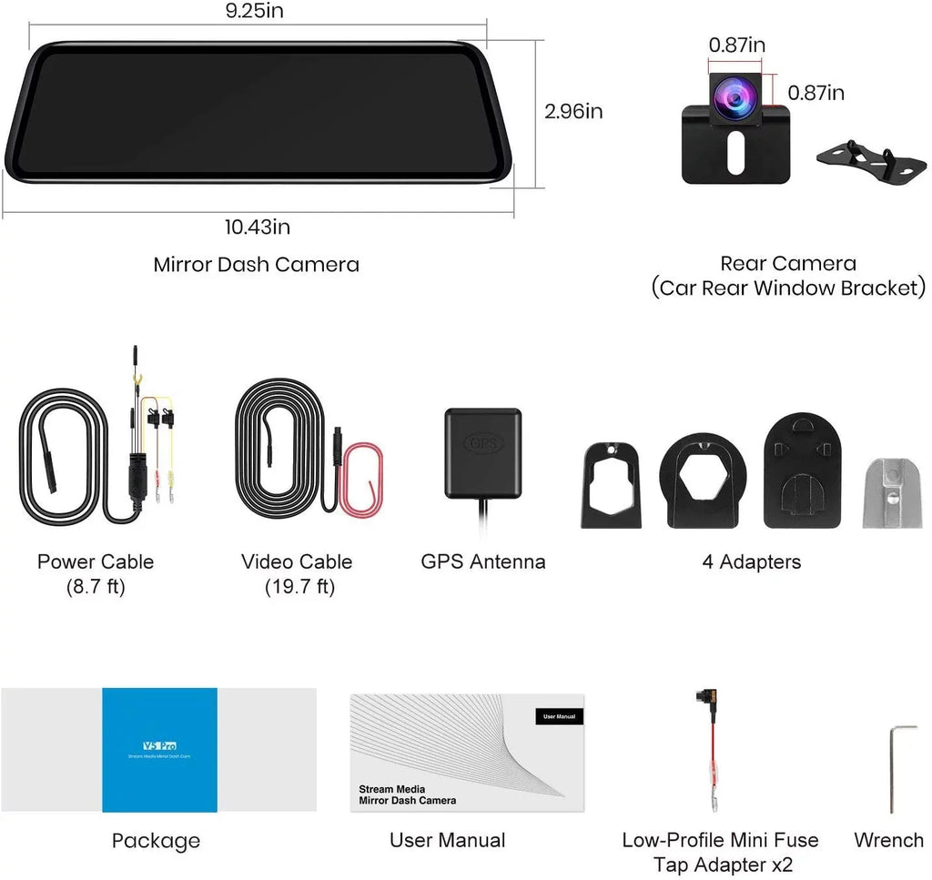 Auto-Vox Rear View Mirror 9.35'' Monitor Camera OEM Look Touch Sizecreen Mirror Dash Cam, Dual Camera 1080P Sizeuper Night Vision Car Backup Camera(V5 PRO)