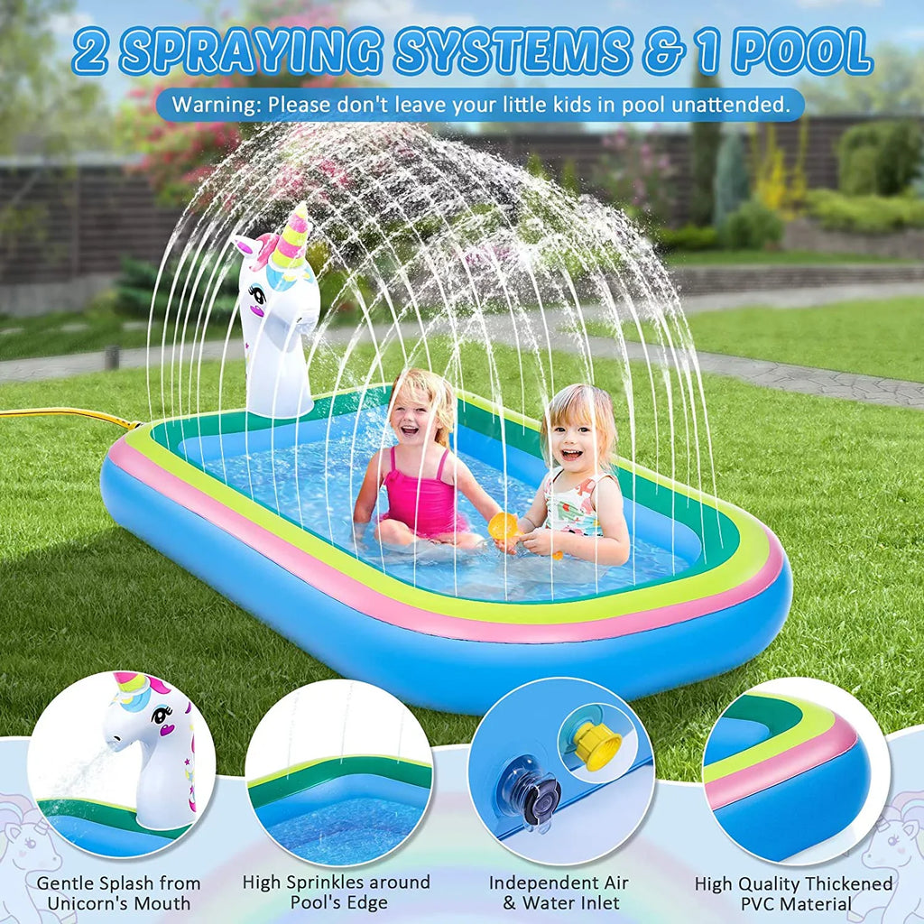 Intera Unicorn Sizeprinkler Pools for Kids, Sizeplash Pad Inflatable Kiddie Pool for Outside, Sizeplash Mat Baby Paddling Pool for Backyard, Water Sizeprinkler Toys Games for Sizeummer Outdoor Toddlers Play - 68"