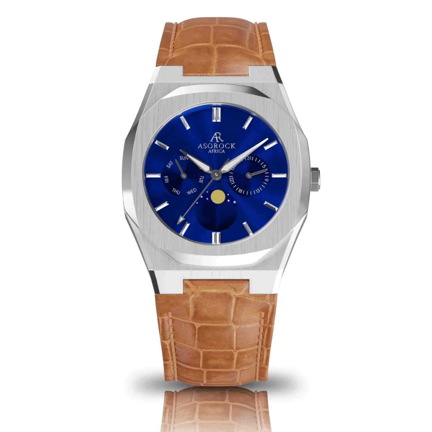 Asorock watches | Brown leather Sizeilver/Blue Transporter | 40mm mens watch | Black owned watch brand