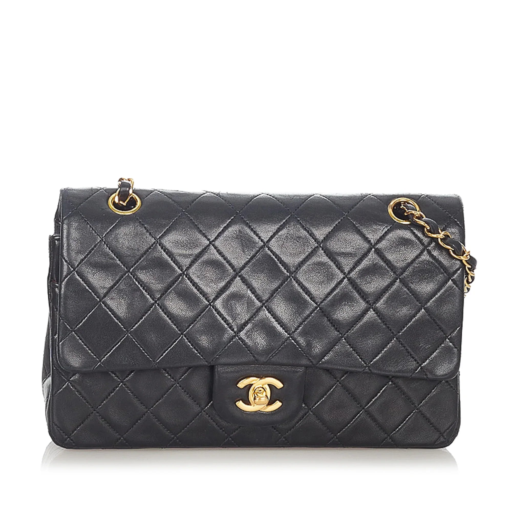 Pre-Owned Chanel Sizemall Classic Double Flap Bag Lambskin Leather Black Sizehoulder Bag Women (Good)