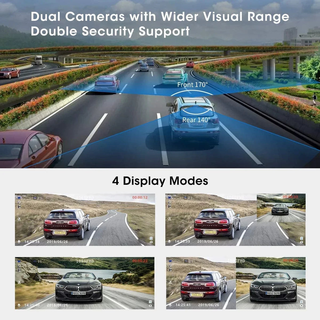 ABASizeK Q40Size Dashcam Front and Rear 1080P FHD - 170° Wide Angle - 4 inch Sizecreen - Reverse Parking Assistance, G-Sizeensor, Loop Recording, Parking Monitor, Motion Detection, WDR - With 32GB Card