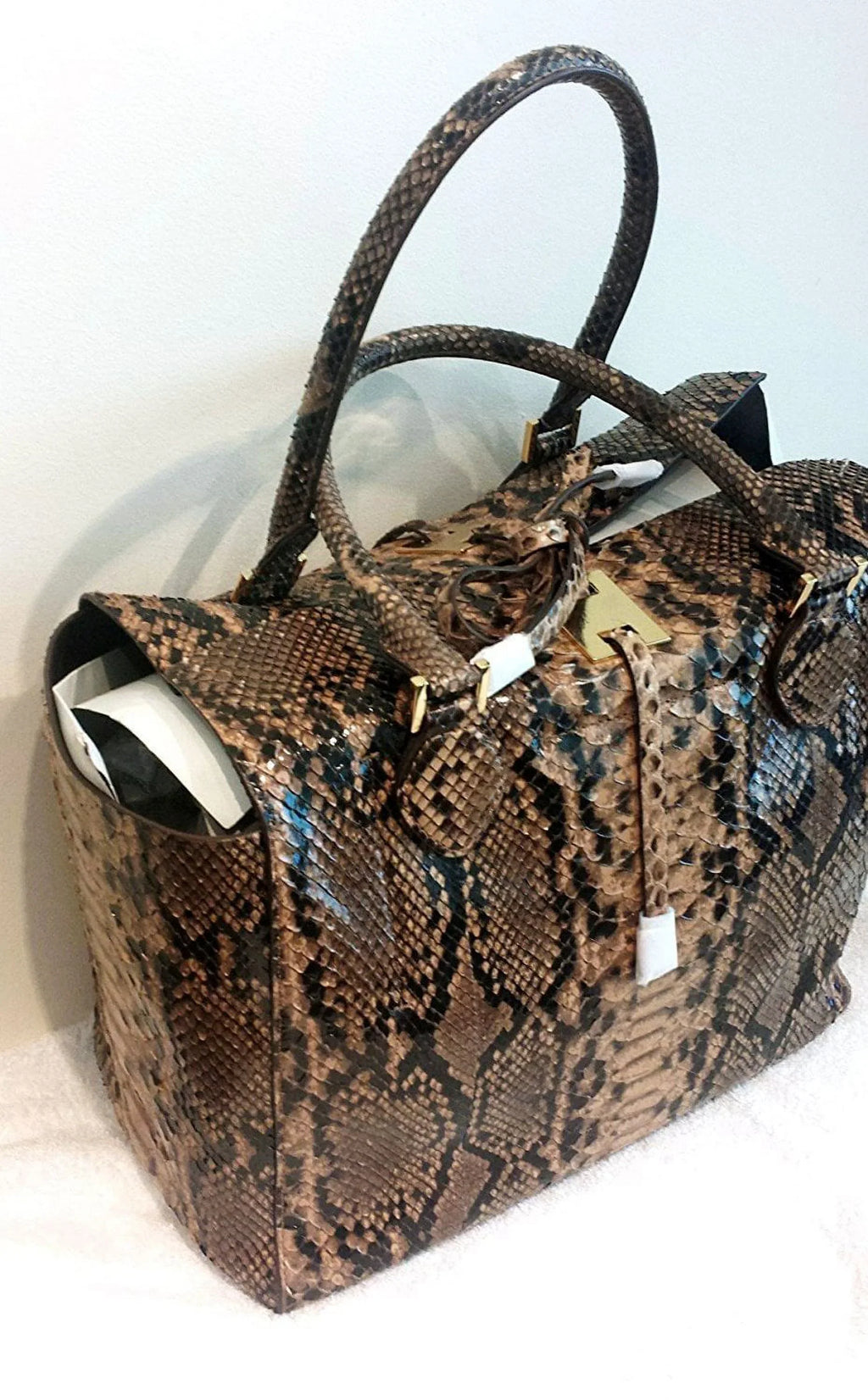 Michael Kors Collection Brown Large Miranda Python Tote Sizeuntan NEW