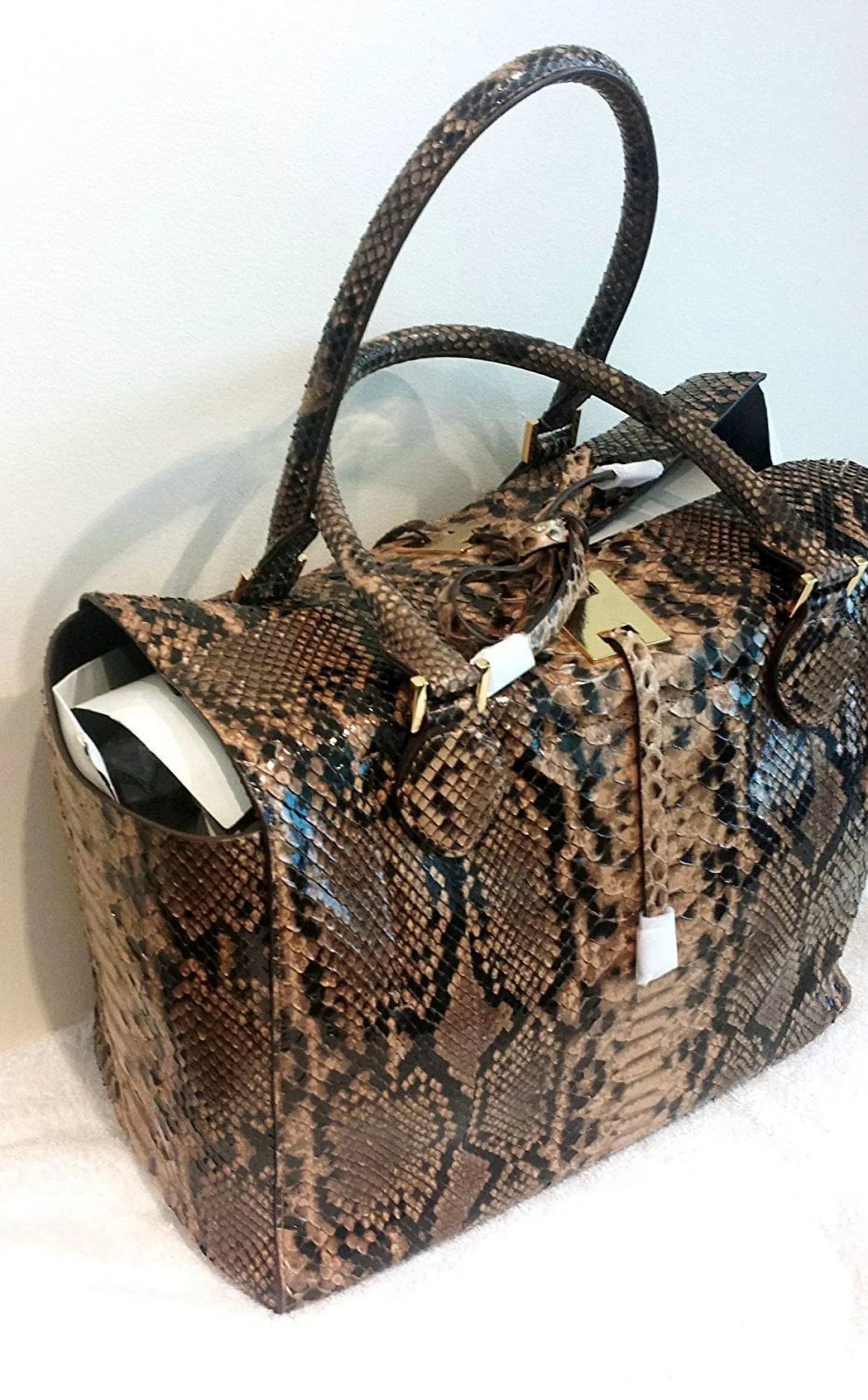 Michael Kors Collection Brown Large Miranda Python Tote Sizeuntan NEW