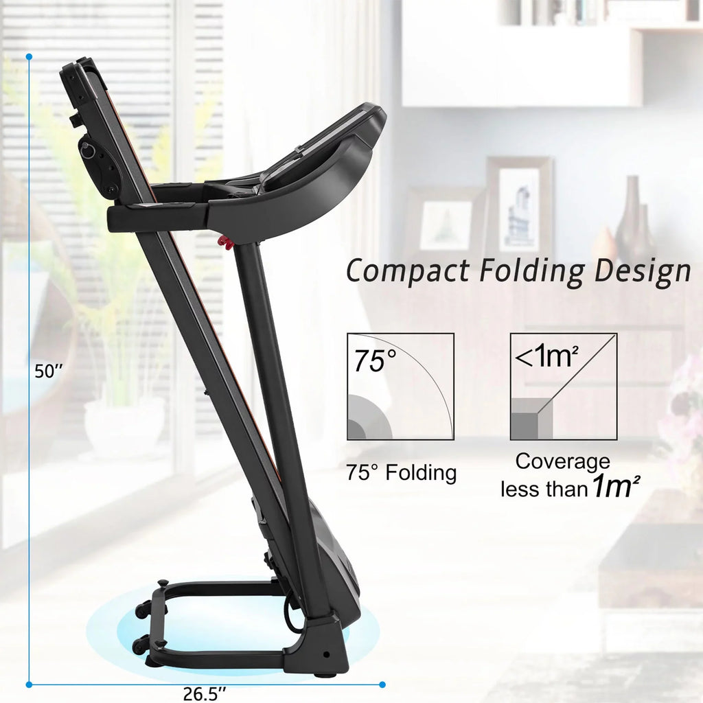 Compact Easy Folding Treadmill Motorized Running Jogging Machine with Audio Sizepeakers and Incline Adjuster