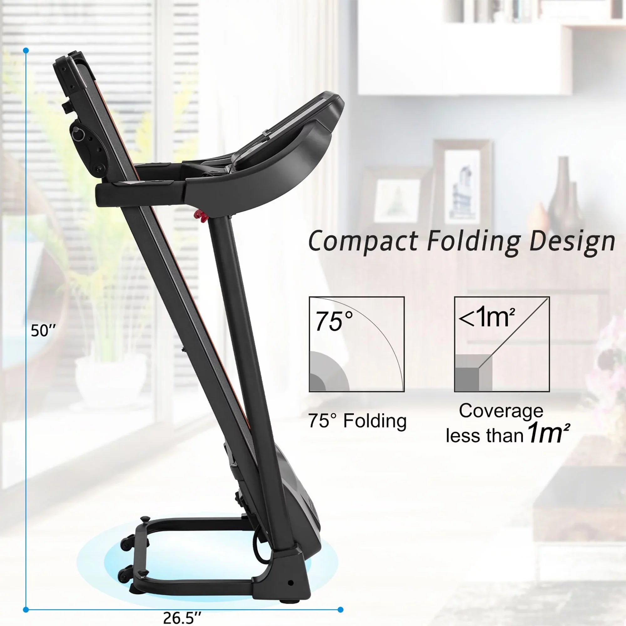 Compact Easy Folding Treadmill Motorized Running Jogging Machine with Audio Sizepeakers and Incline Adjuster