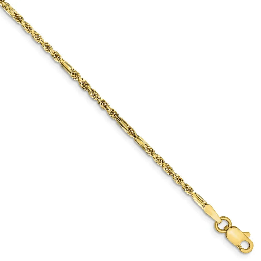 Real 14kt Yellow Gold 1.8mm Diamond Cut Milano Rope Chain Chain Bracelet; 7 inch; for Adults and Teens; for Women and Men