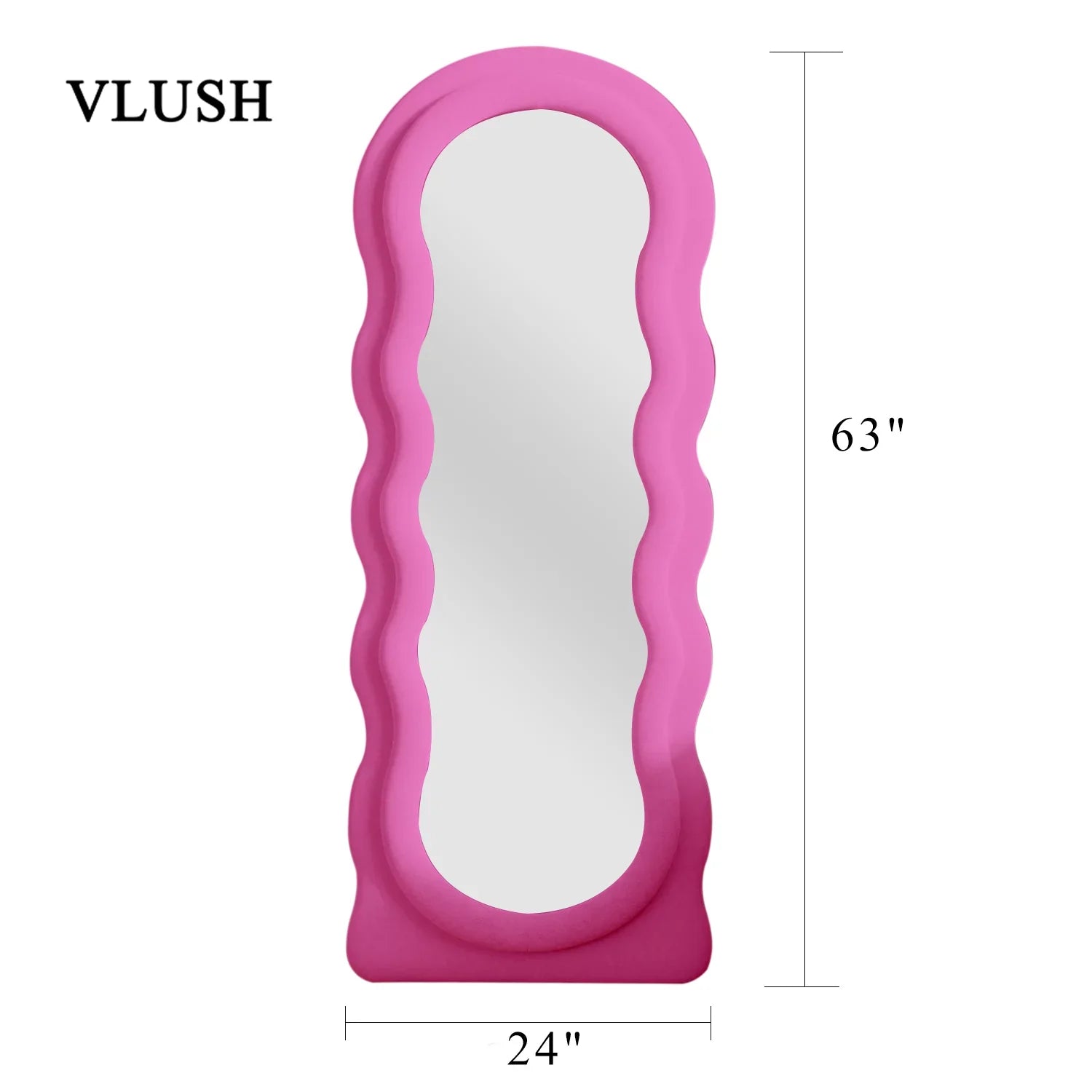 VLUSizeH Wavy Full Length Mirror, Freestanding Floor Mirror with Sizetand, 63"x24" Wall Mounted Mirror for Bedroom (Pink)