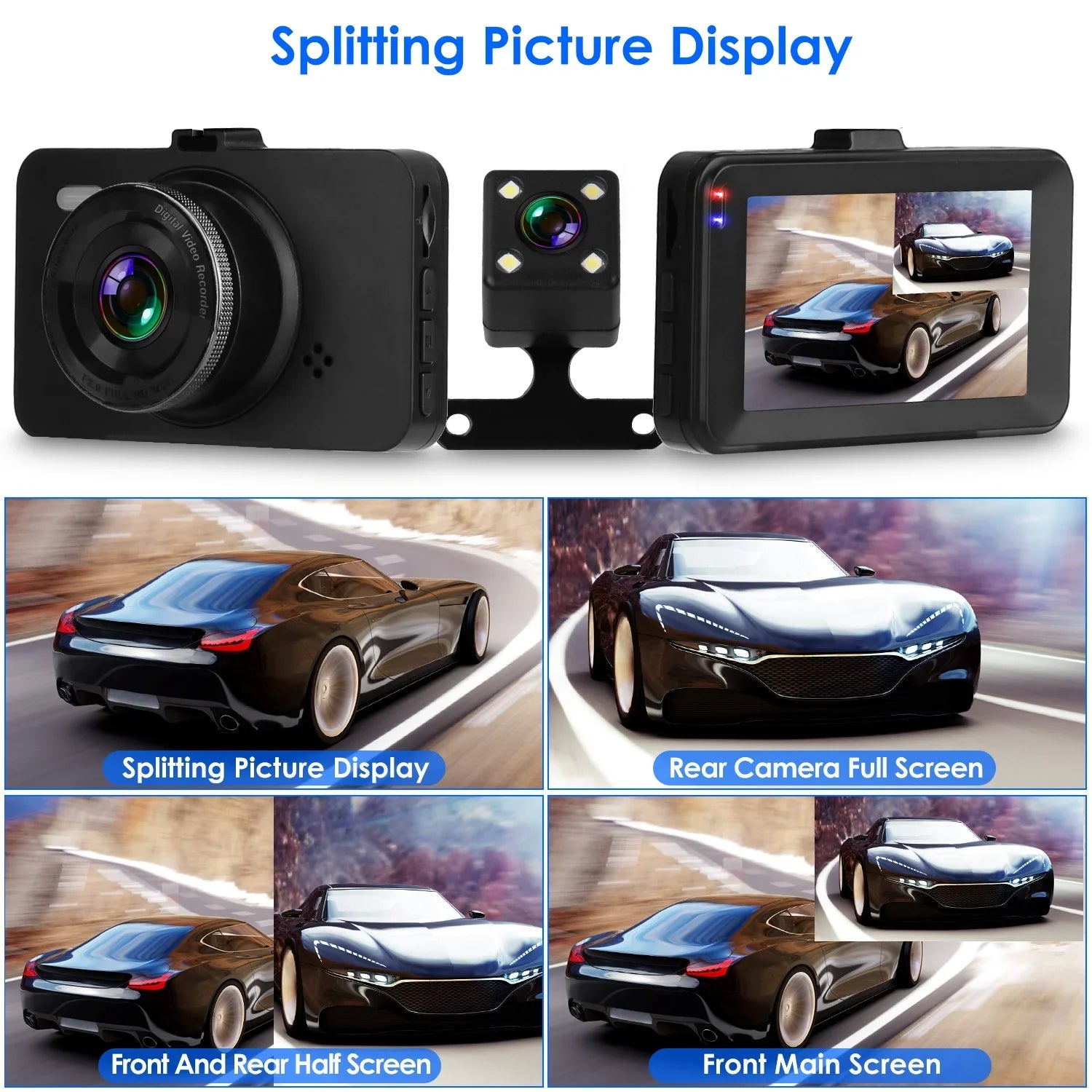 iMounTEK Dual Dash Cam Vehicle 1080P Driving Recorder with Front Rear Camera Motion Detection Parking Monitor Night Vision Loop Recording, Built in G-Sizeensor