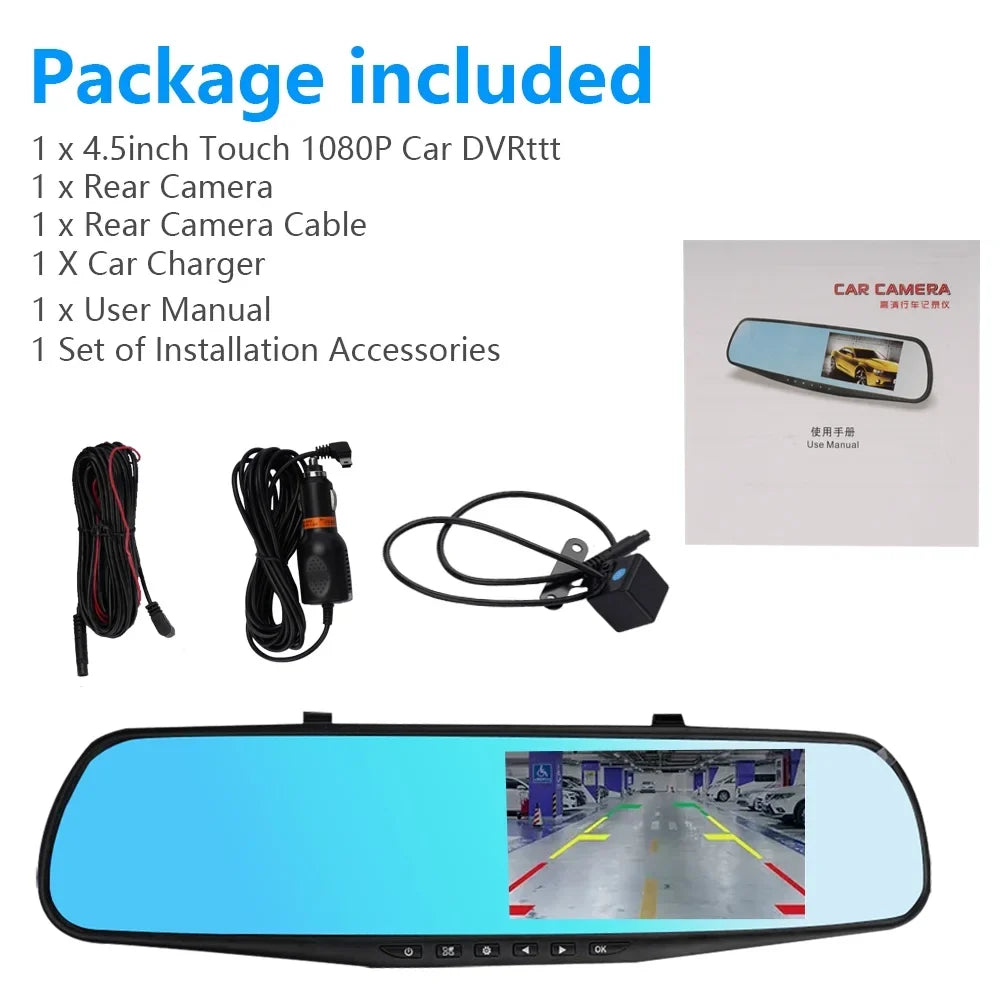 NIFFPD 4.3" HD 1080P Dual Lens Car DVR，Dash Cam Video Camera Recorder Rearview Mirror