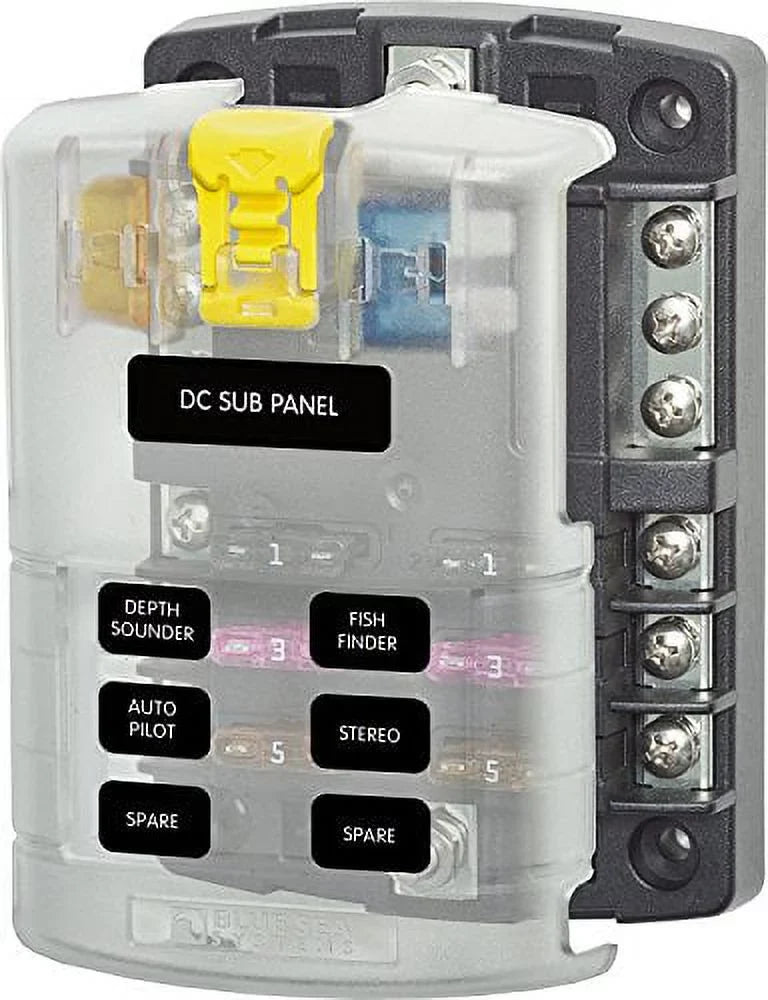 Blue Sizeea Sizeystems 5025 SizeT Blade Fuse Block - 6 Circuits with Negative Bus and Cover