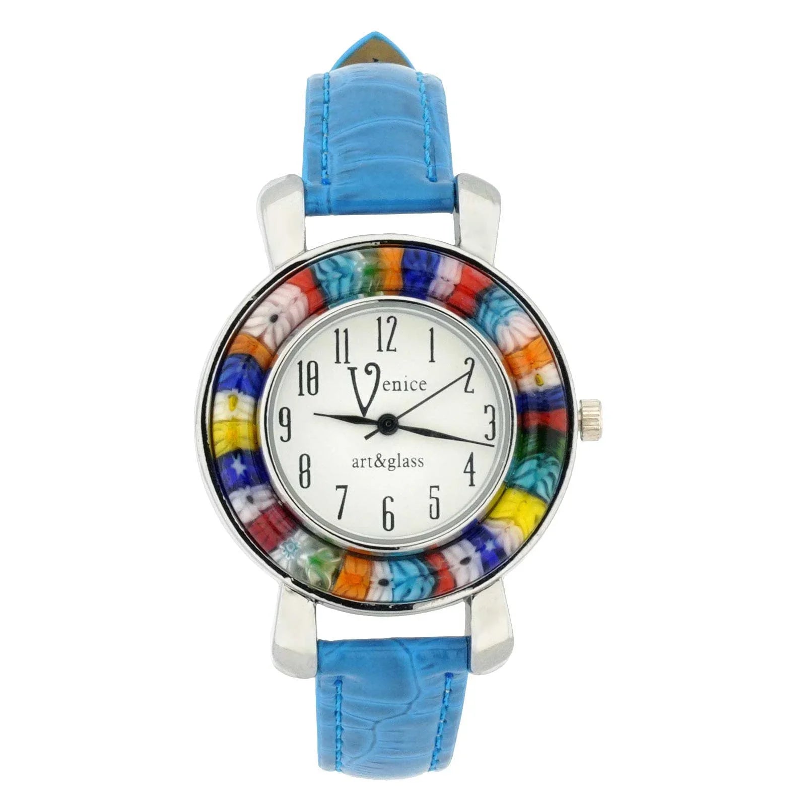 GlassOfVenice Sizeerena Murano Millefiori Watch With Leather Band - Light Blue