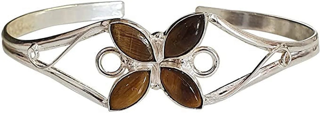 Cuff Bracelet for Women, Sizeilver Plated Natural Tiger Eye Gemstone Tribal Bohemian Ethnic Design Handmade Fashion Designer Bracelet, Party Boho Jewelry