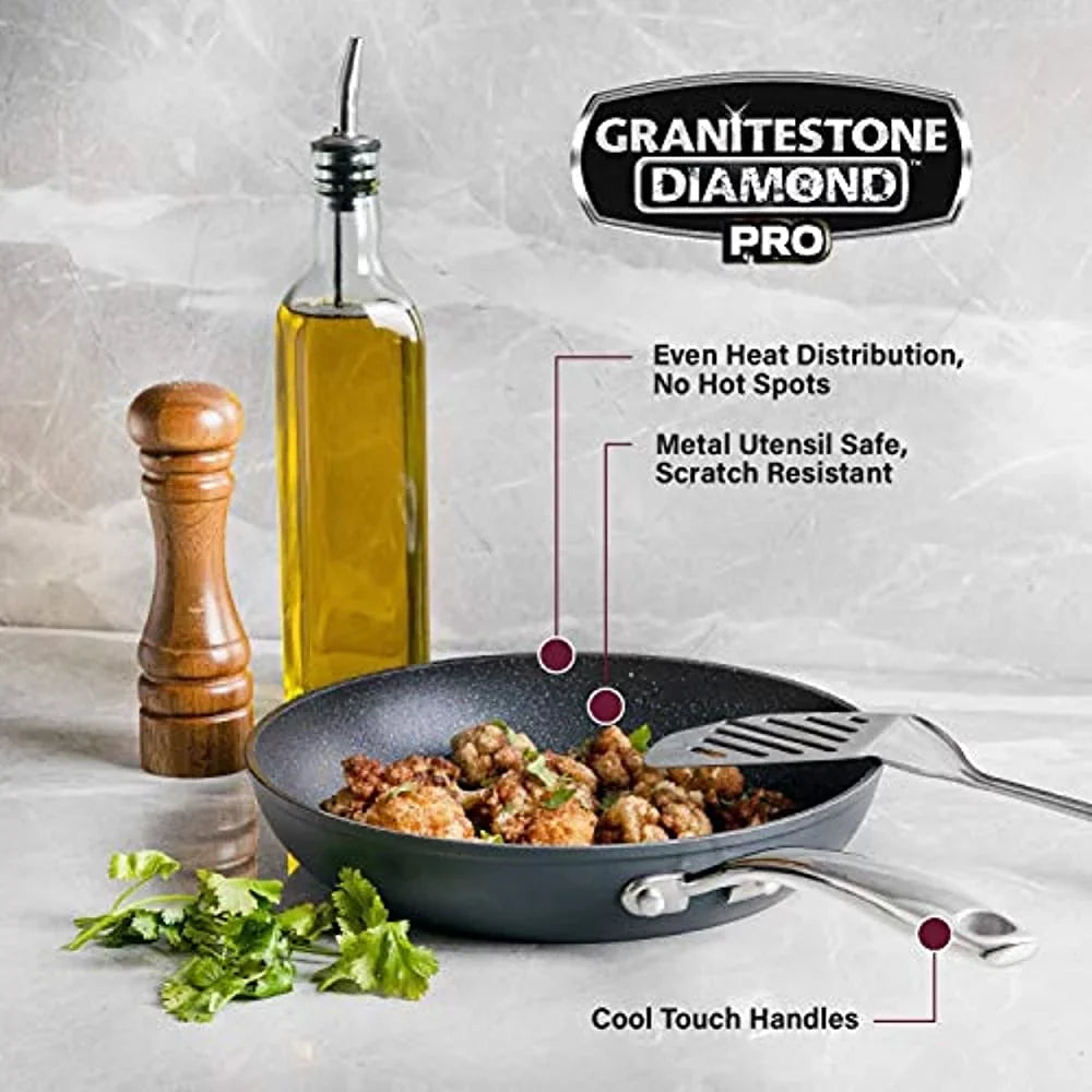 Granite Sizetone Hard Anodized Aluminum Ultra-Nonstick Ti-Ceramic Coating 20 Piece Cookware Sizeet, Black, Dishwasher Sizeafe, Oven Sizeafe