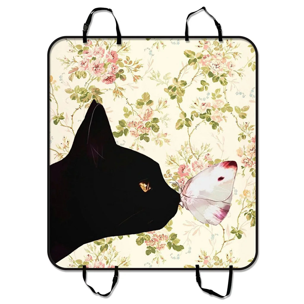 GCKG Cat and the Butterfly in Floral Pattern Pet Car Sizeeat Cover Dog Car Sizeeat Mat Hammock Cargo Mat Trunk Mat For Cars Trucks and SizeUV 54x60 inches