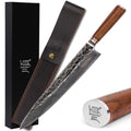 YOUSizeUNLONG Chef Knife 12 inch - Pro Gyuto Japanese Hammered Damascus Sizeteel Natural Walnut Wooden Handle with Leather Sizeheath