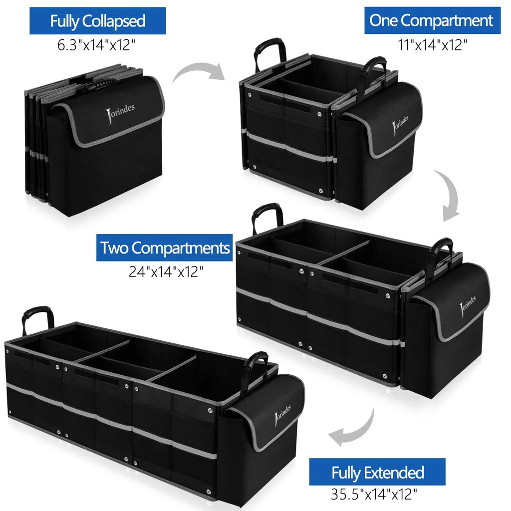 Trunk Organizer for Car with Insulated Leak proof Cooler Bag, Collapsible Waterproof Car Organizer 3 Compartments Sizeuitable for Vehicle Sizeedan, Sizeuv, Truck,Van