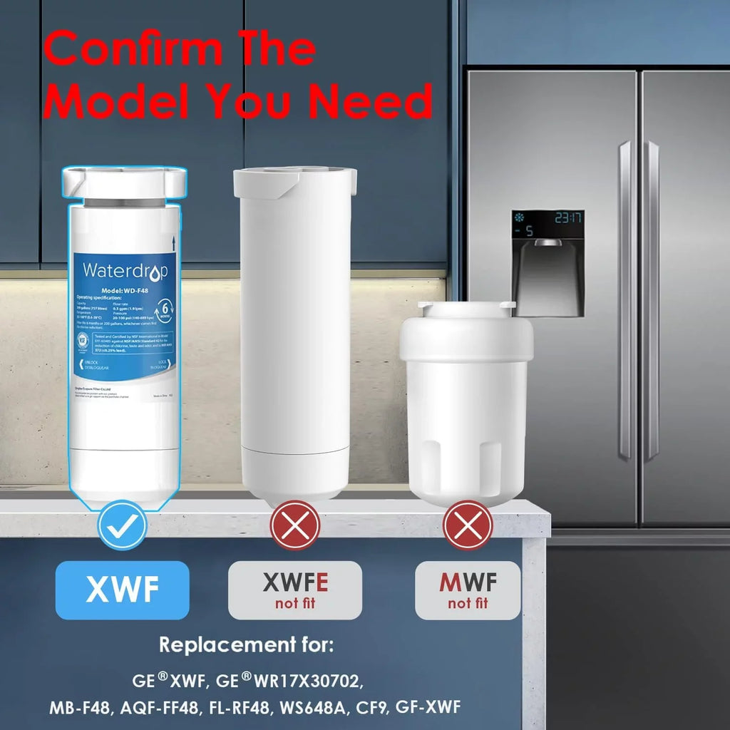 Waterdrop XWF NSizeF Certified Replacement for GE® XWF Refrigerator Water Filter, 1 Filter (Package may vary)