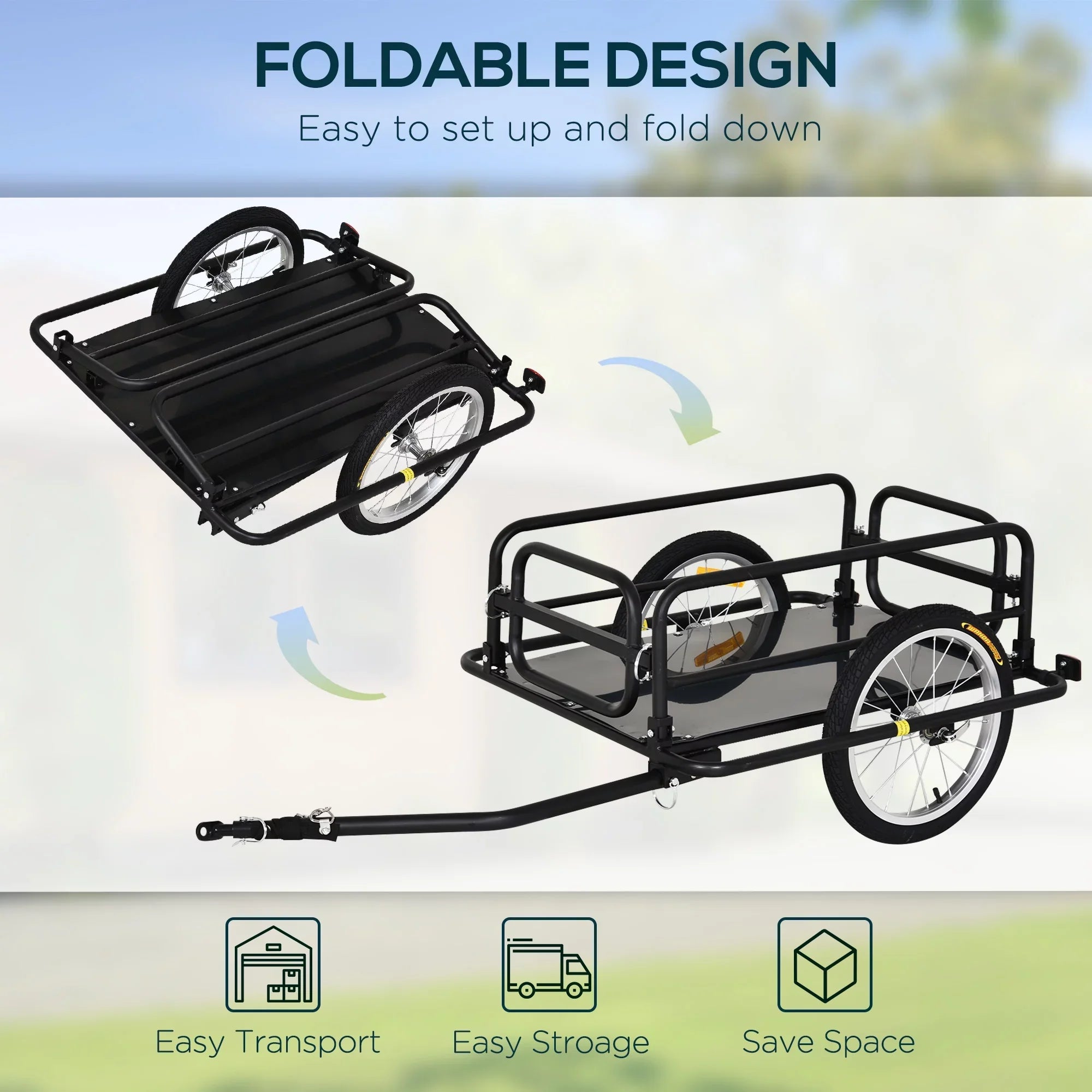 Aosom Foldable Bike Cargo Trailer Bicycle Cart Wagon Trailer with Hitch, Black