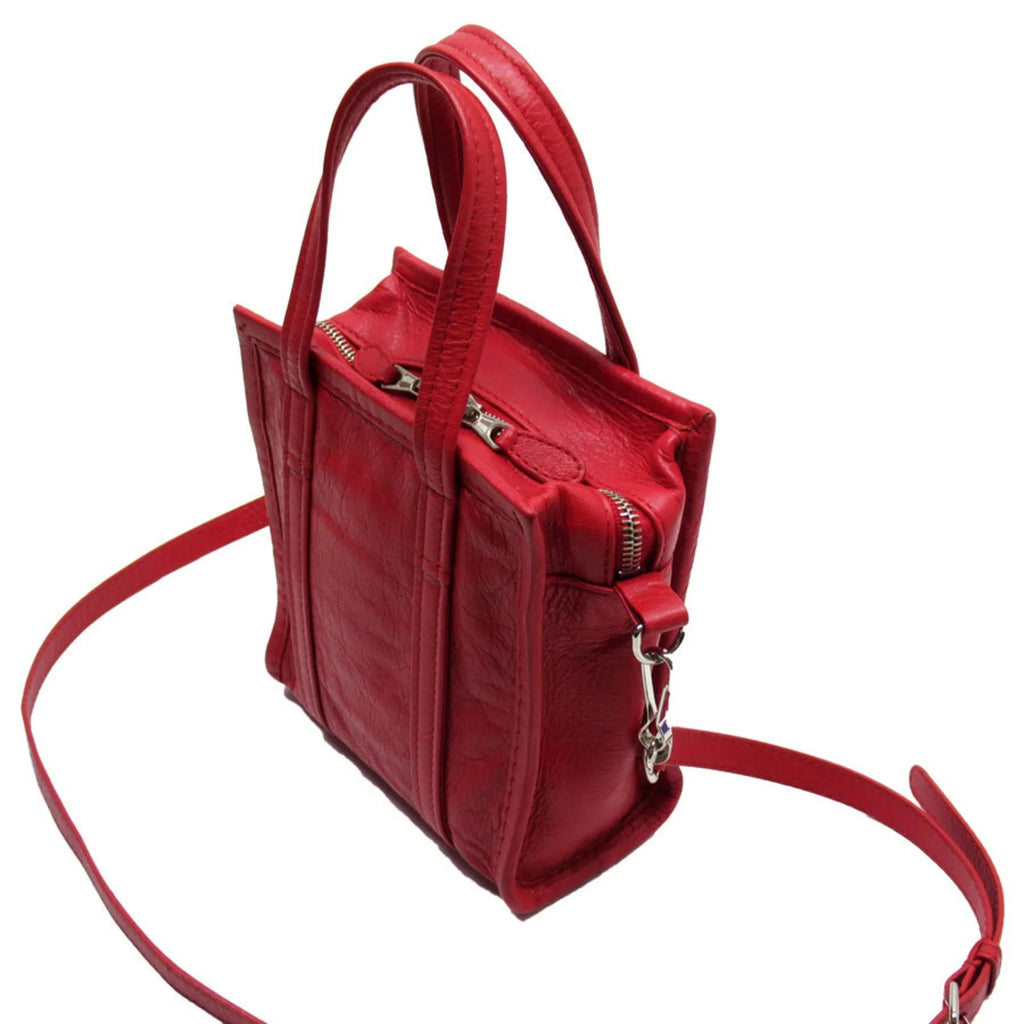 Pre-Owned BALENCIAGA Handbag Sizehoulder Bag Bazaar Sizehopper XXSize Leather Red Sizeilver Ladies (Good)