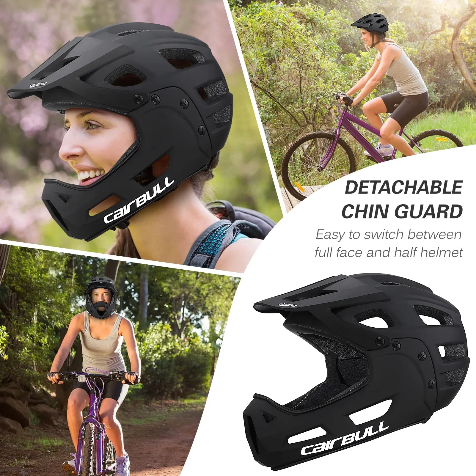 CAIRBULL Full Face Bike Helmet Adult Cycling Helmet with Detachable Chin Guard and Visor for Mountain Biking
