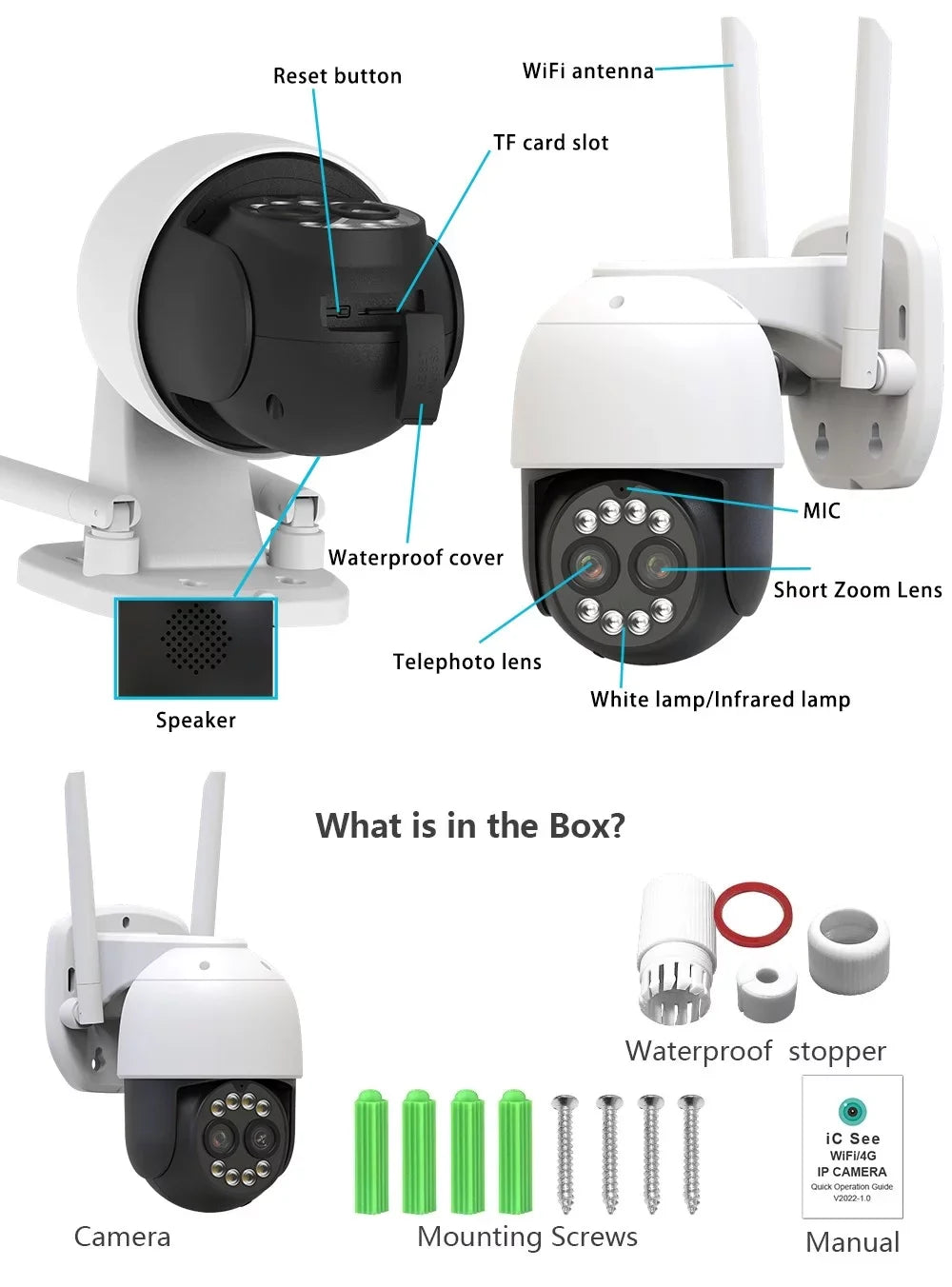 ICSizeee WiFi IP Camera Dual Lens HD Wireless Outdoor CCTV PTZ Home Sizeecurity Camera