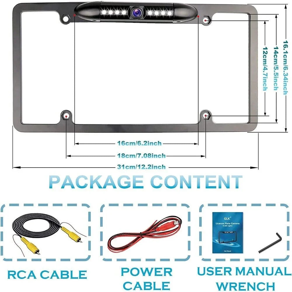 Universal License Plate Waterproof Rear View Reverse Backup HD 8 LED Camera Kit