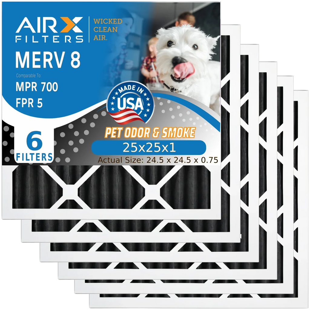 25x25x1 Air Filter Odor Eliminator Carbon Filter MERV 8 Comparable to MPR 700 & FPR 5 AC HVAC Premium USizeA Made 25x25x1 Furnace Filters by AIRX FILTERSize WICKED CLEAN AIR. 6 Pack
