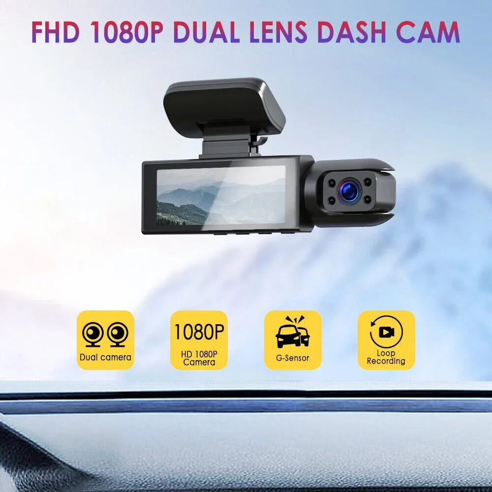 Onemayship Dash Cam 3.16In Night Dual Lens Car Dvr Recorder Front Inside Camera 1080P Hd