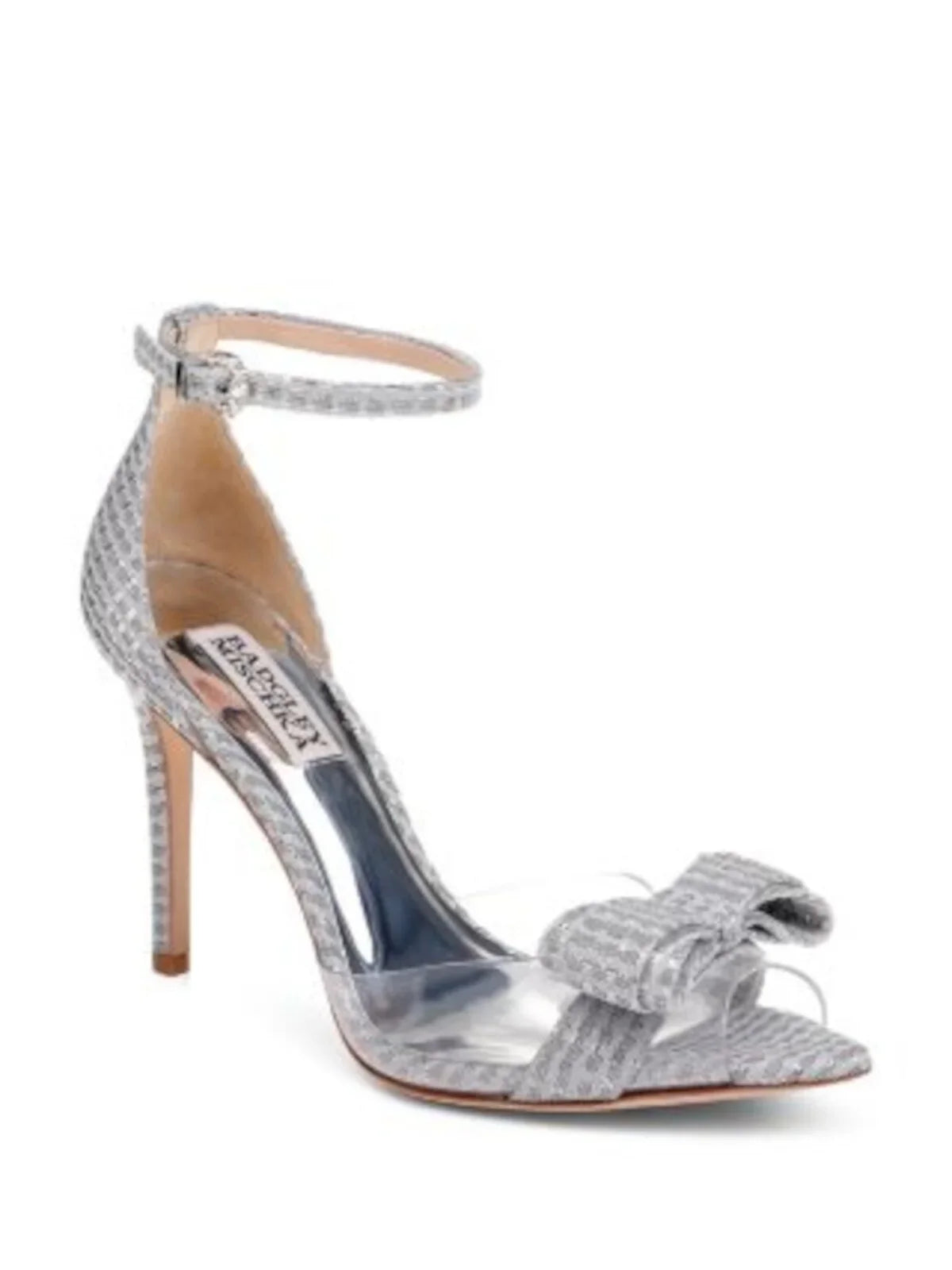 BADGLEY MISizeCHKA Womens Sizeilver Adjustable Sizetrap Bow Accent Lindsay Pointed Toe Sizetiletto Buckle Dress Sizeandals Sizehoes 8.5