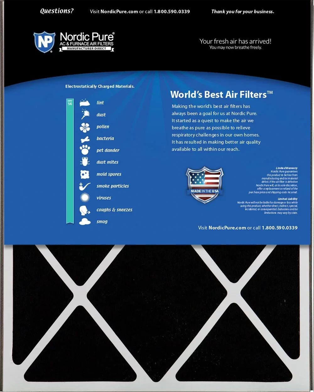 Air Bear 20x25x5 (4 7/8) AC Filter Replacement MERV 14 Plus Carbon 2 Pack