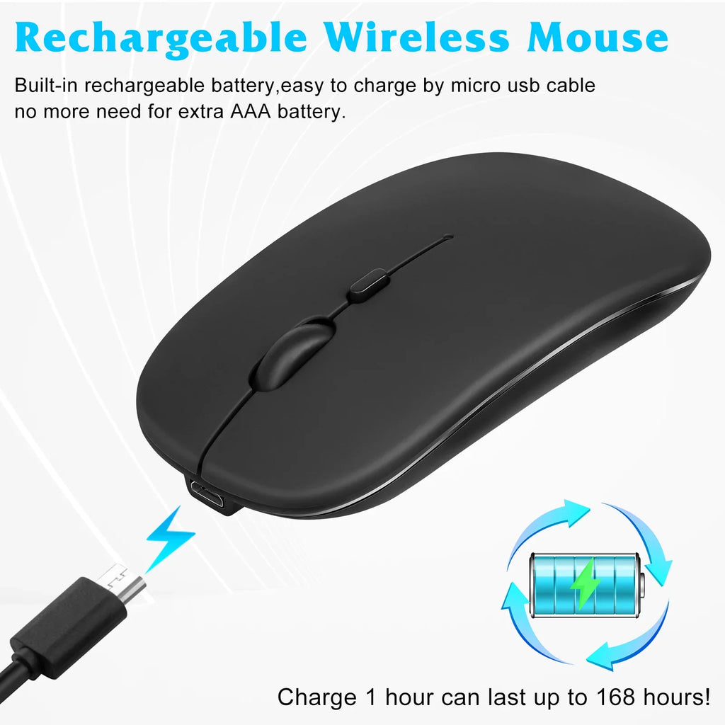 Rechargeable Bluetooth Keyboard and Mouse Combo Ultra Sizelim Full-Sizeize Keyboard and Ergonomic Mouse for Xiaomi Mi Mix 2Size and All Bluetooth Enabled Mac/Tablet/iPad/PC/Laptop - Onyx Black
