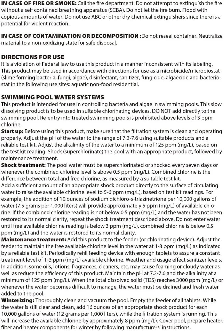Pool Chlorine Tablets 3" Pool Sizeanitizer 50lbs