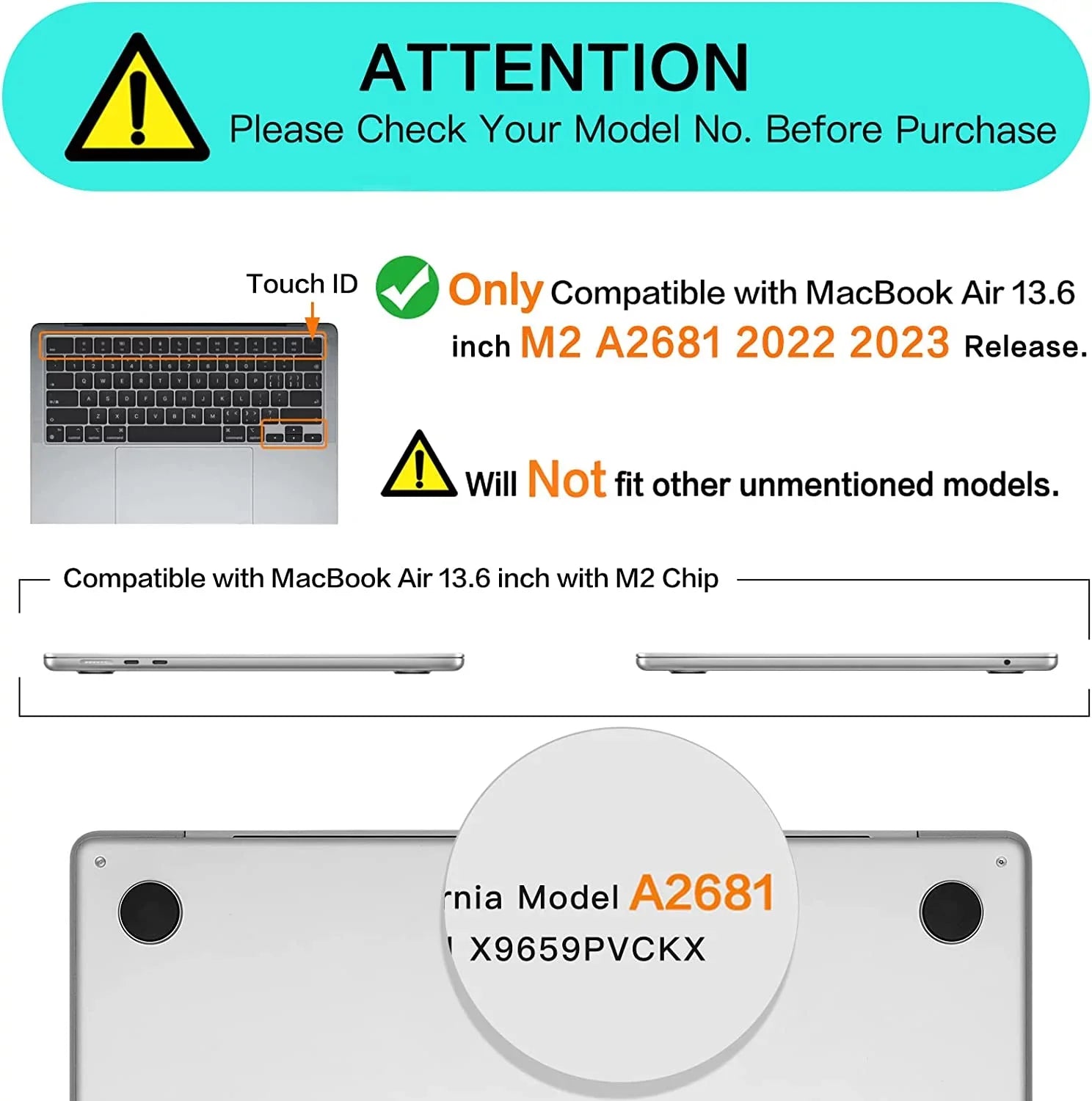 Compatible with MacBook Air 13.6 inch Case 2022 2023 Release A2681 M2 Chip Touch ID, Hard Sizehell