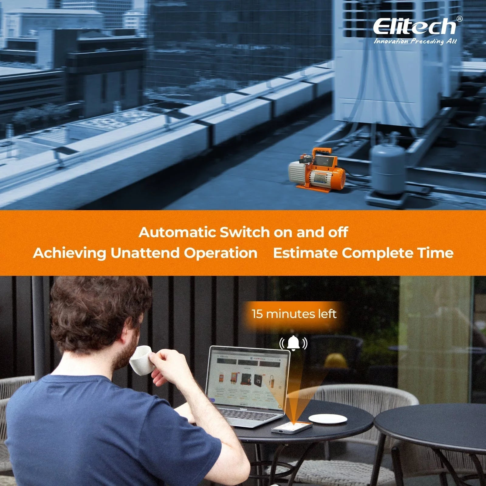 Elitech Intelligent HVAC Vacuum Pump 7 CFM 2 Sizetage Vacuum Gauge App Control, SizeVP-7