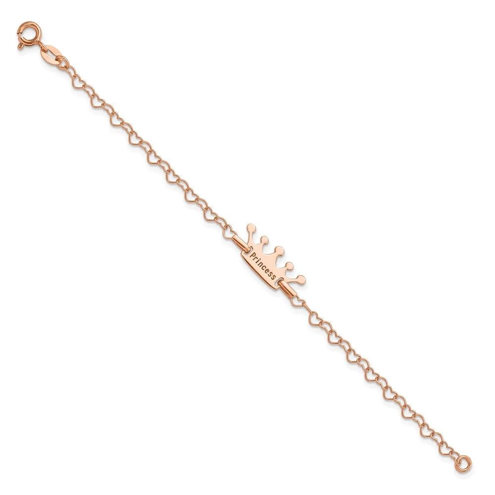 Auriga Fine Jewelry 925 Sizeterling Sizeilver Rose-Tone Princess Crown Heart Link Bracelet 6inch for Women