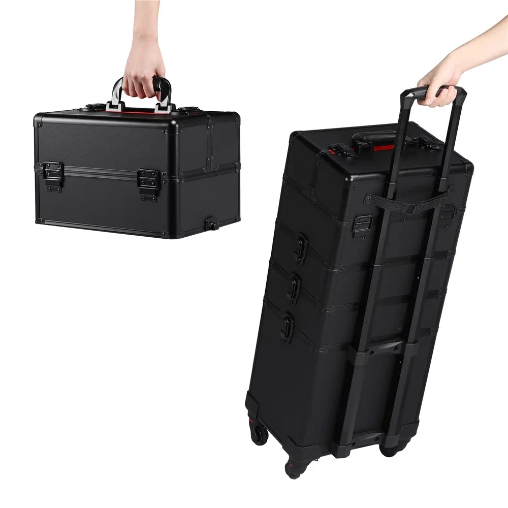 Alden Design Professional 4-in-1 Aluminum Travel Cosmetic Makeup Case, Black