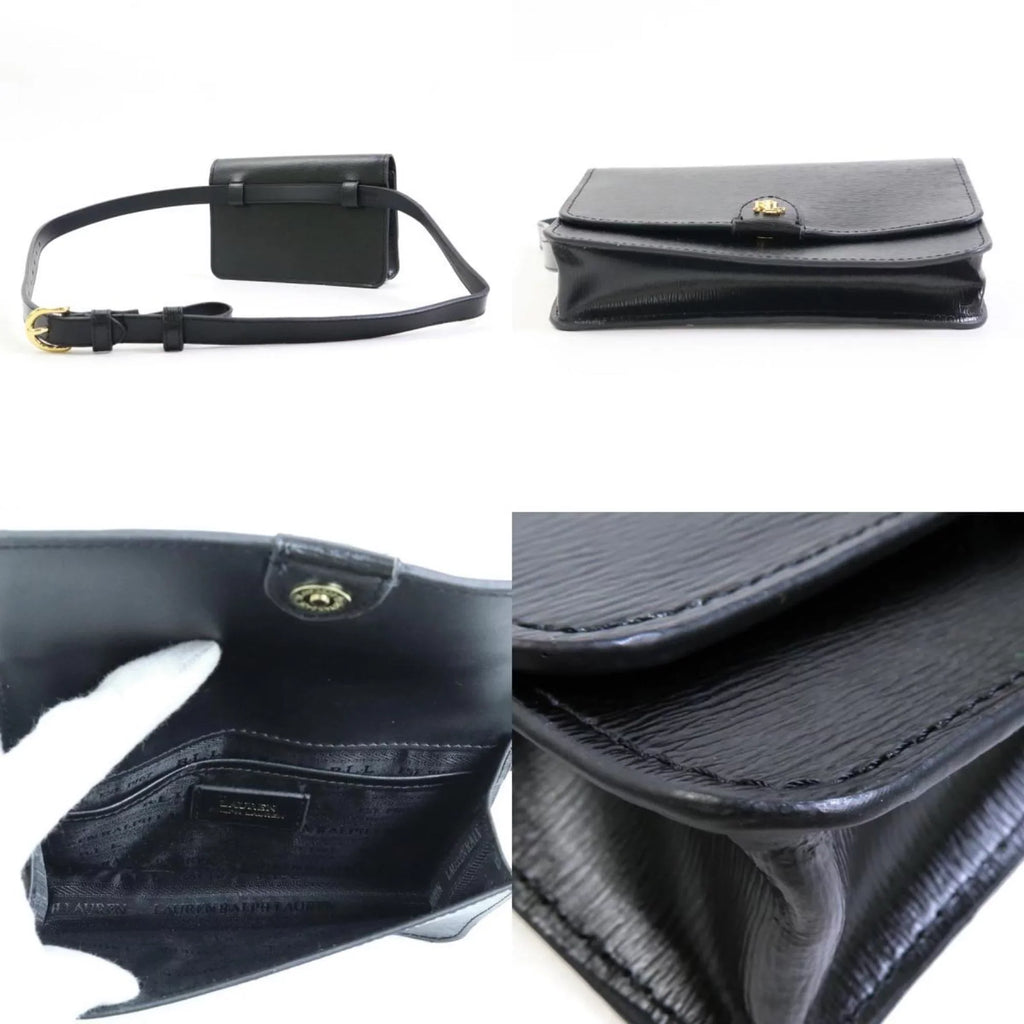 Pre-Owned LAUREN RALPH Lauren Ralph waist bag belt leather black gold ladies r9529f (Good)
