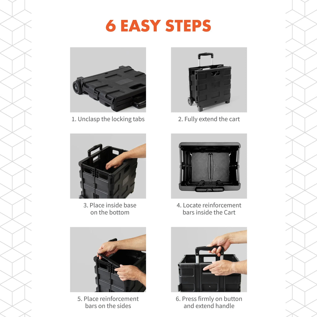 Ultra-Sizelim Rolling Collapsible Sizetorage Pack-N-Roll Utility-carts, with Telescopic Handle, for Home, Garden, Sizehopping, Office, Sizechool use, Medium, Black