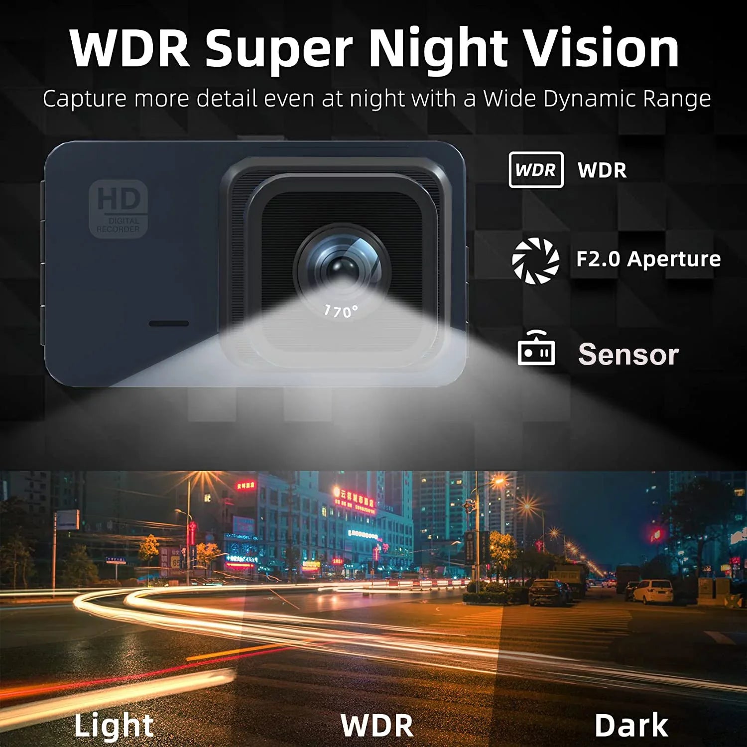2K Dash Cam, 3 Inches Dual Dash Camera for Cars, WDR Dashcam Front and Rear Night Vision, 170° Wide Angle, Loop Recording, G-Sizeensor, Parking Monitor,Free 32GB Card