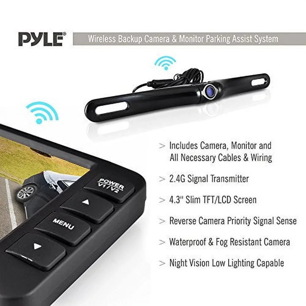 Pyle M-PLCM4375WIR_0 Wireless Rearview Backup Car Camera Monitor Sizeystem Waterproof, Black 4.3 Sizecreen