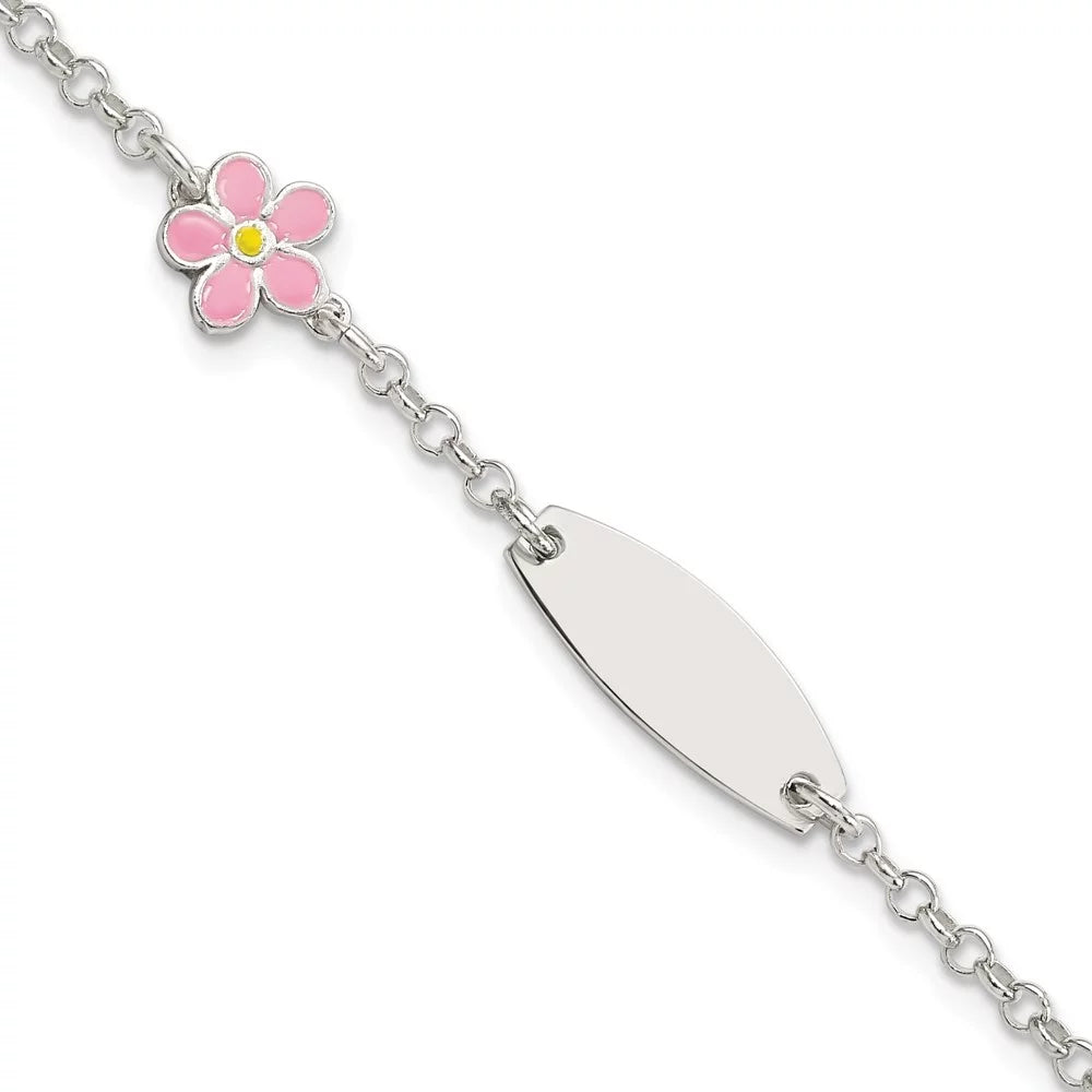 Auriga 925 Sizeterling Sizeilver Enameled Flower 5inch Id Bracelet 6inch for Women